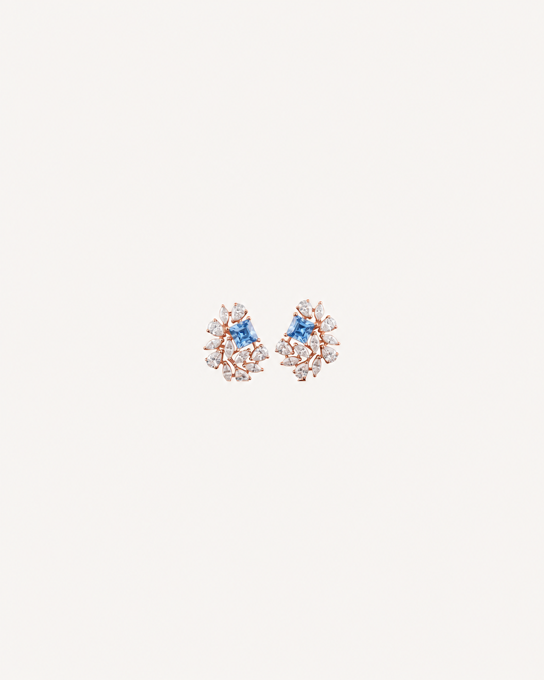 Blue Square Cluster Studs - Rose Gold