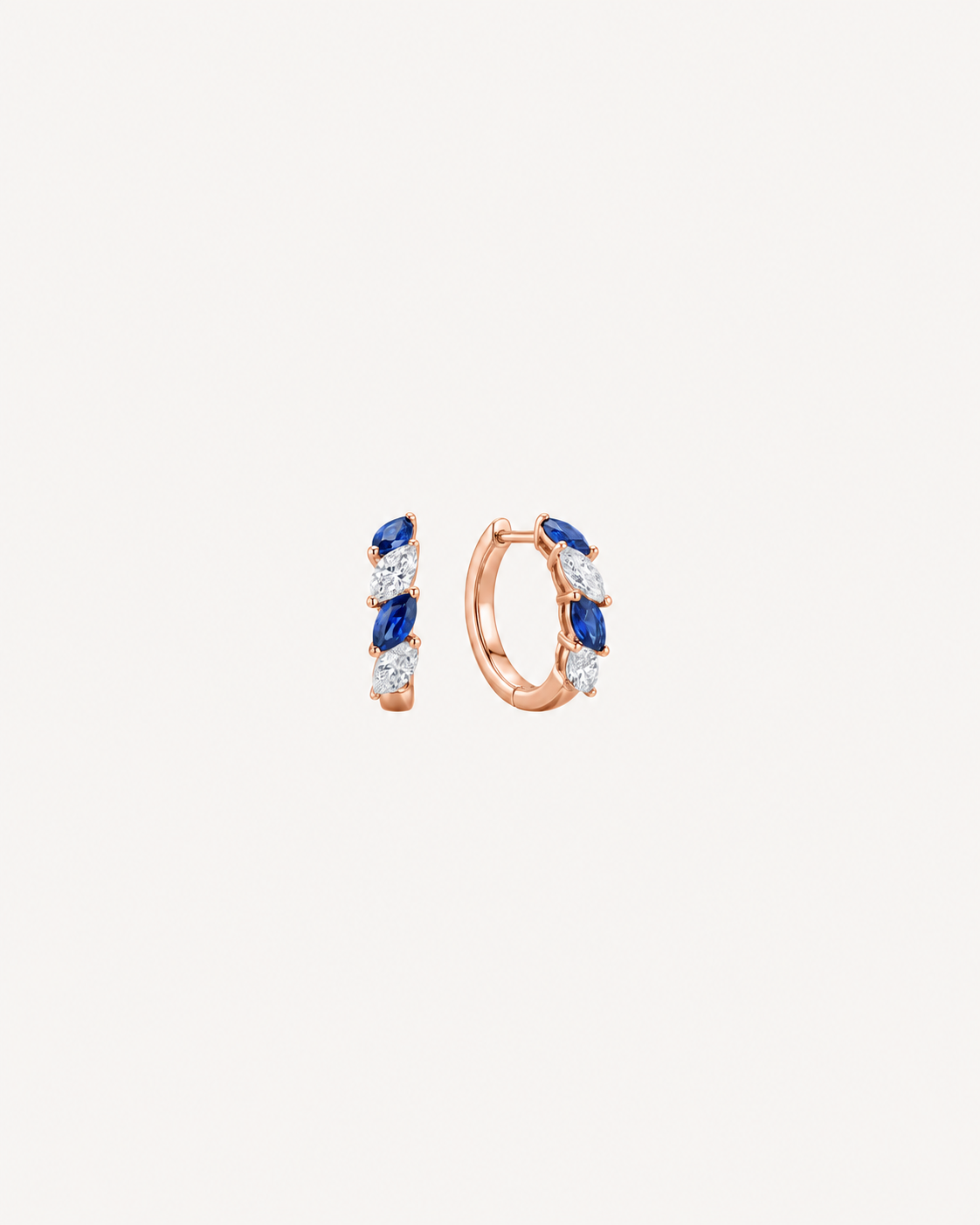 Blue Marquise Hoops - Rose Gold