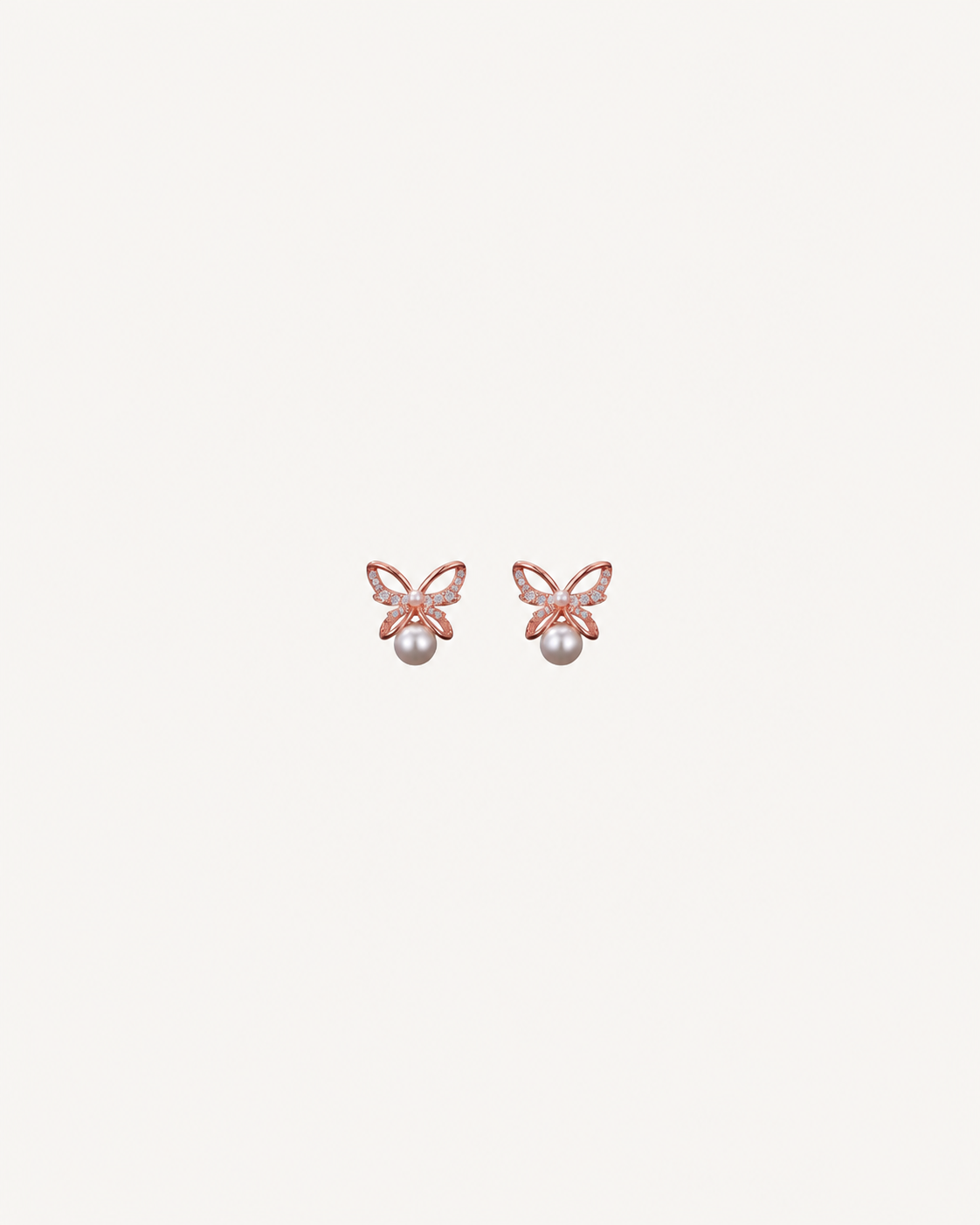 Pearl Butterfly Studs - Rose Gold