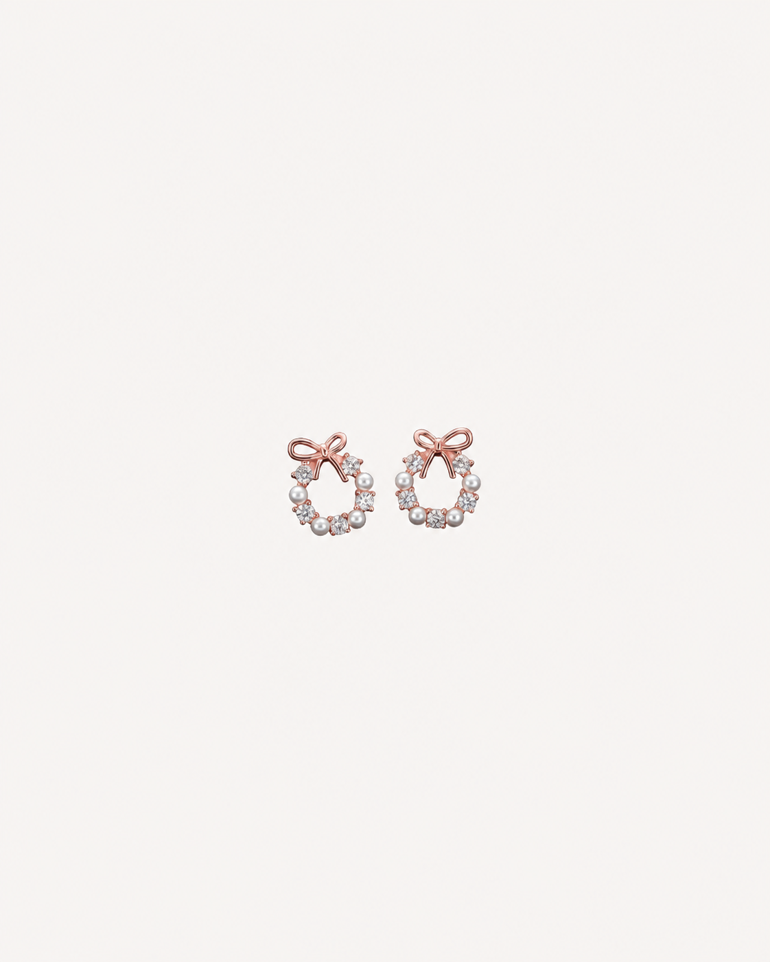 Pearl Bow Wreath Studs - Rose Gold