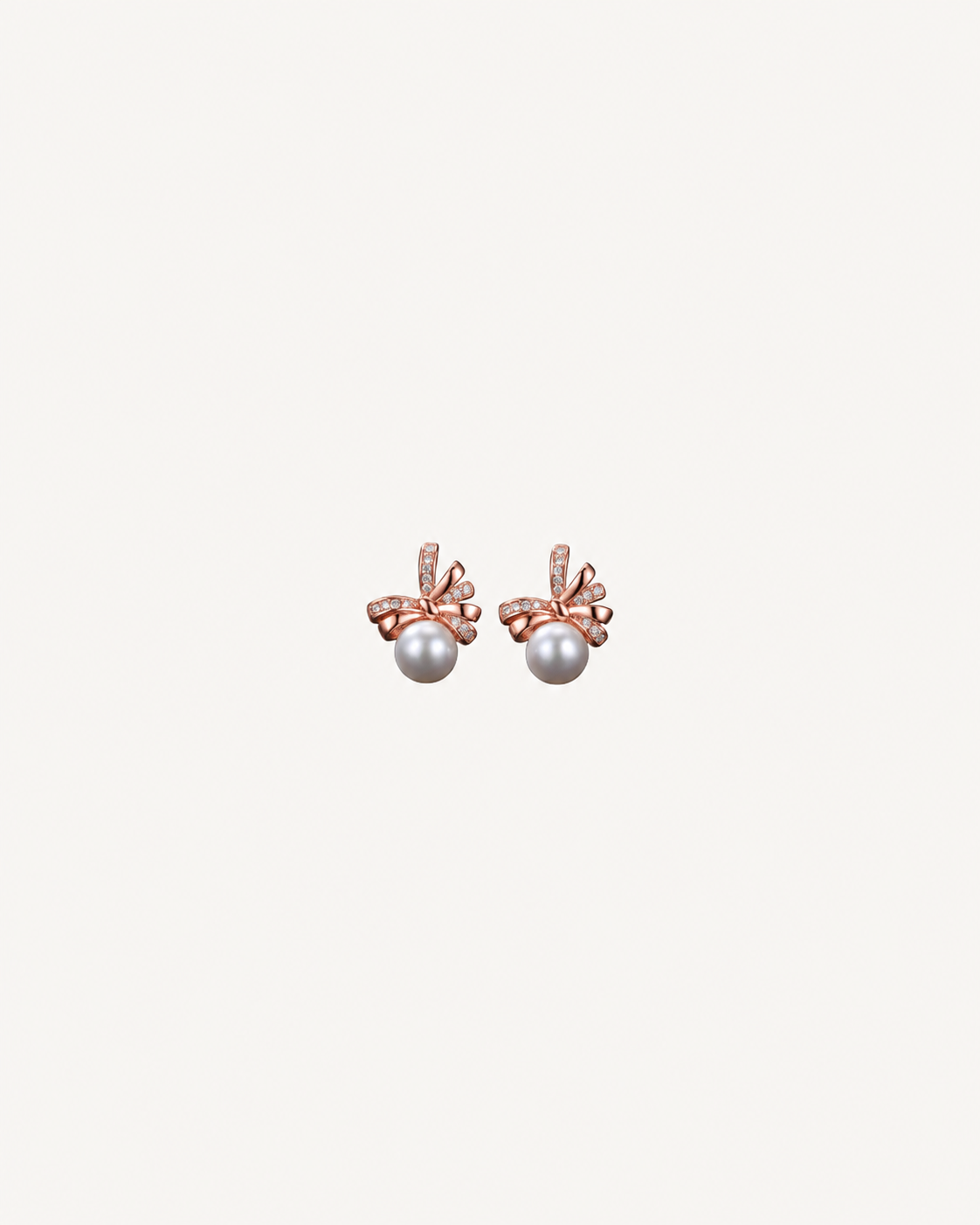 Pearl Ribbon Studs - Rose Gold