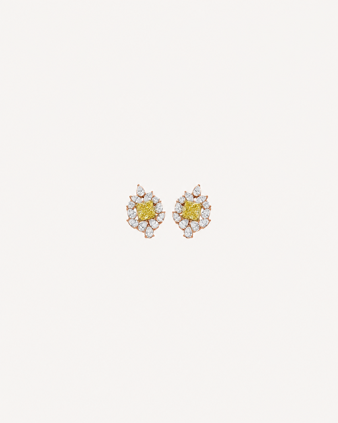 Yellow Square Cluster Studs - Rose Gold