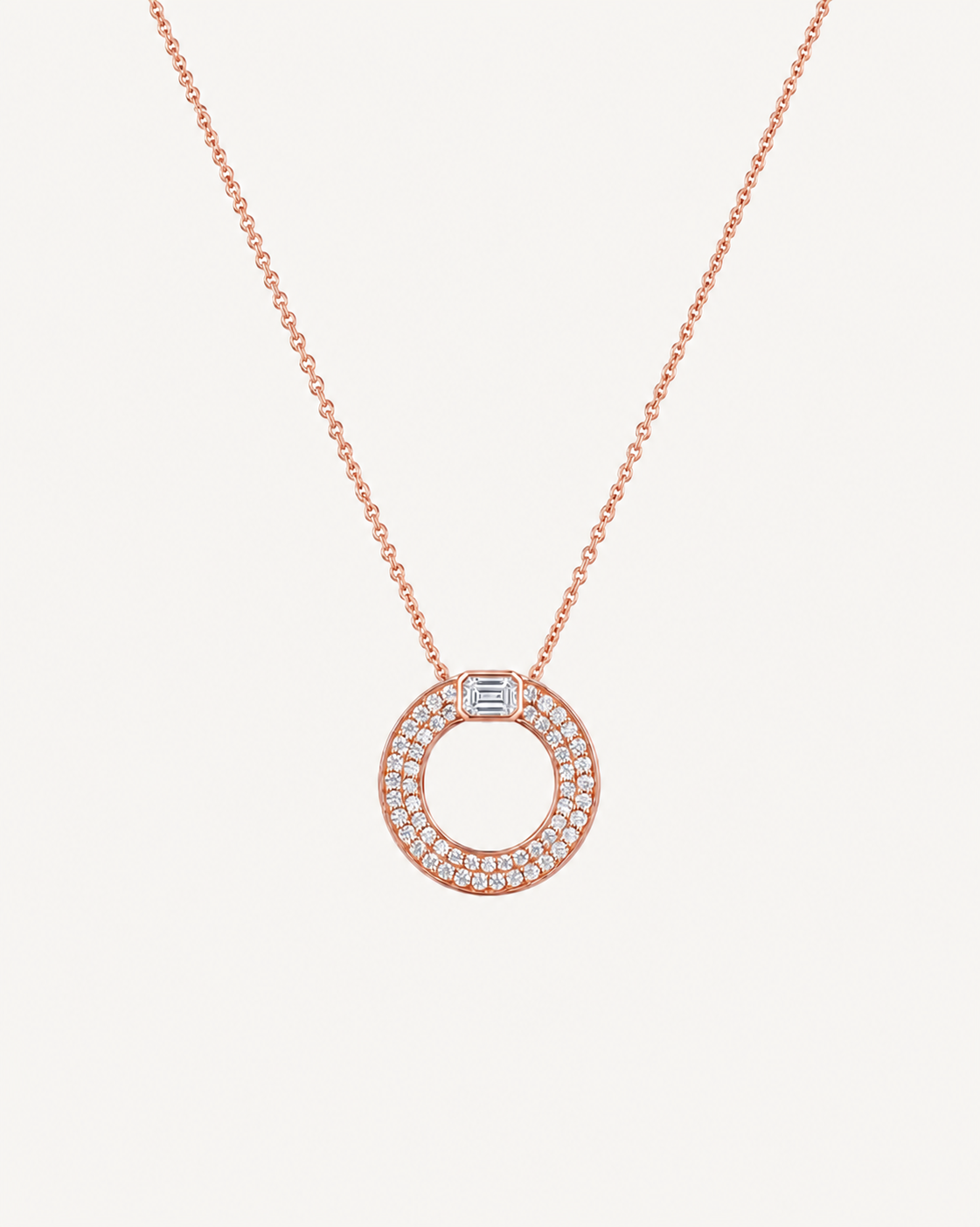 Baguette-Cap Circle Necklace - Rose Gold