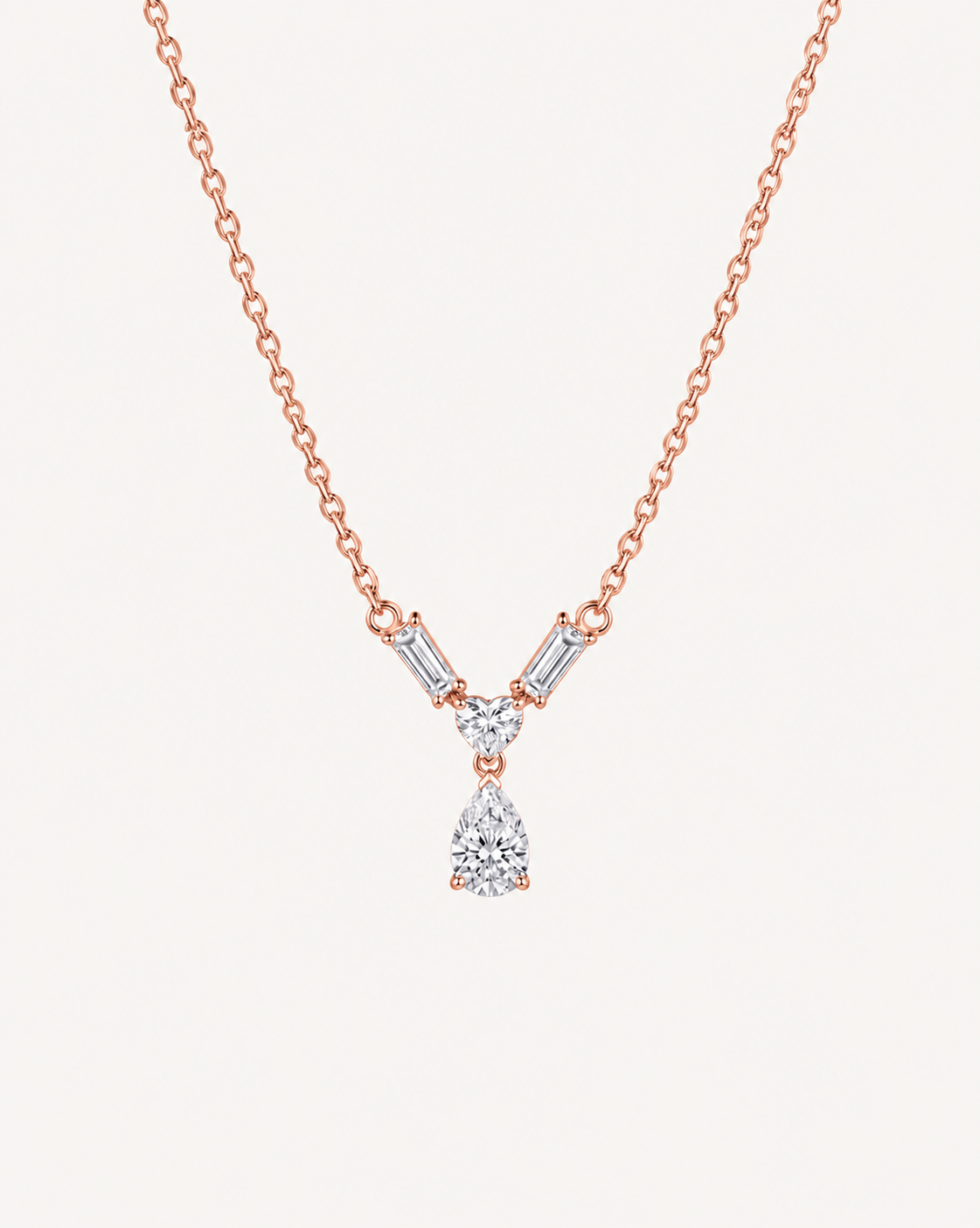 Chevron Pear Necklace - Rose Gold