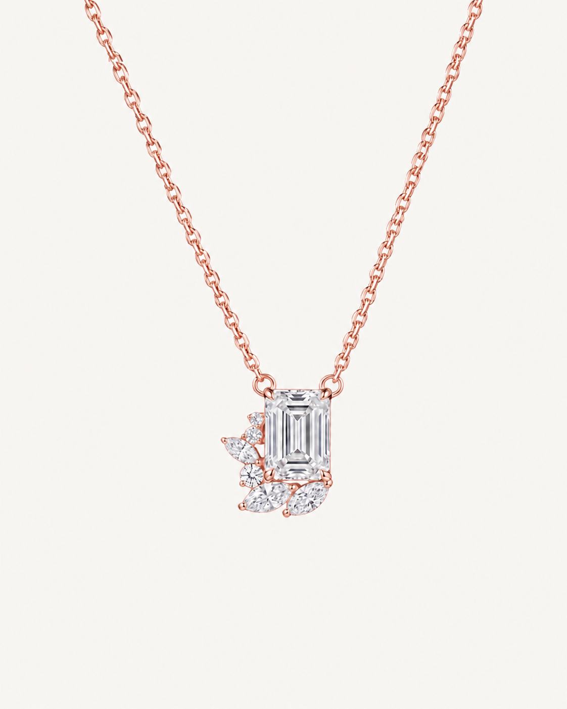 Emerald-Cut Leaf Necklace - Rose Gold