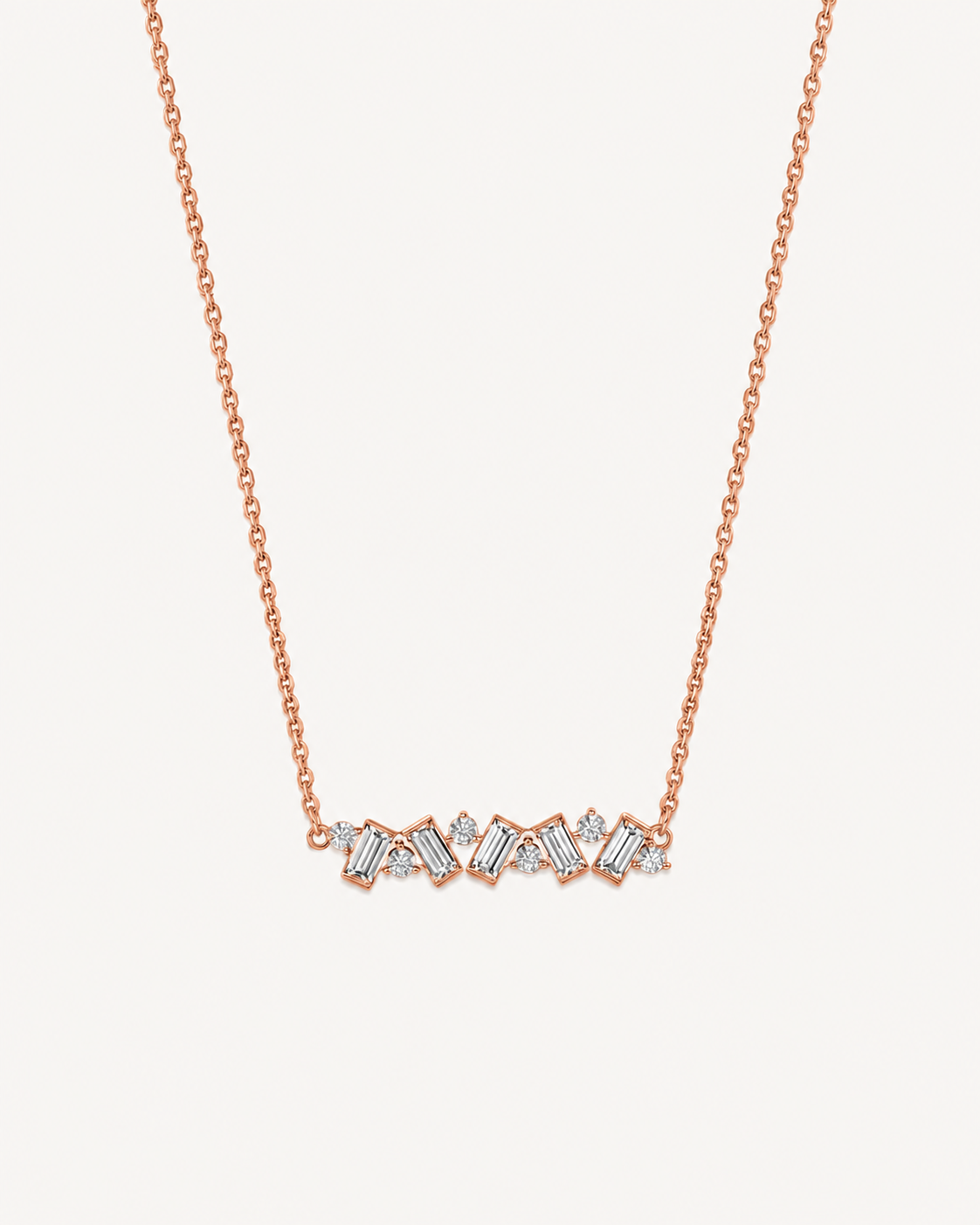 Baguette Zigzag Necklace - Rose Gold