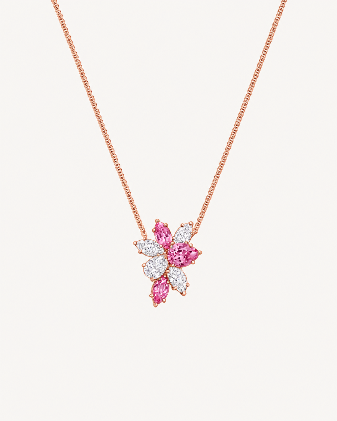 Pink Floral Necklace - Rose Gold