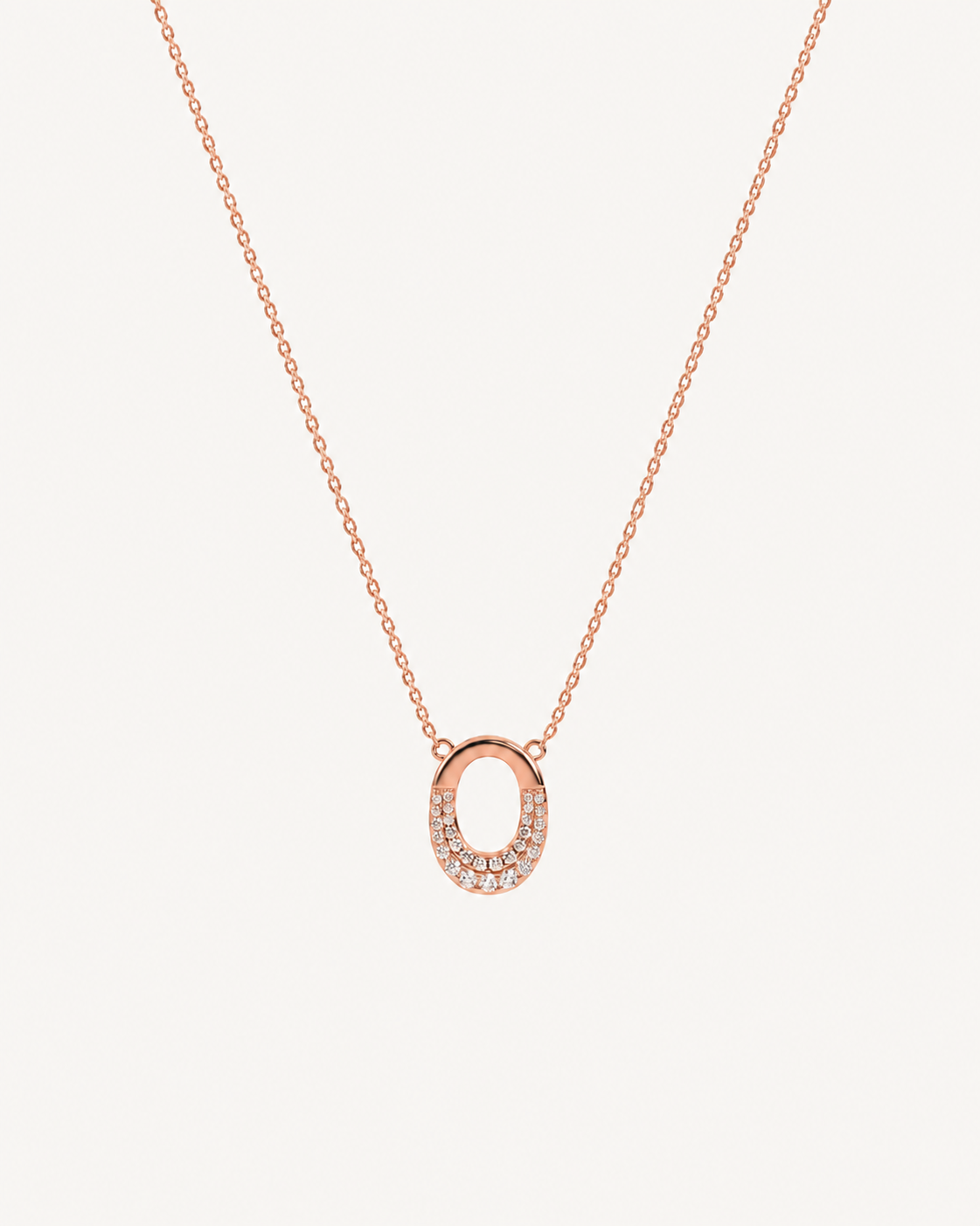 Pavé Oval Necklace - Rose Gold