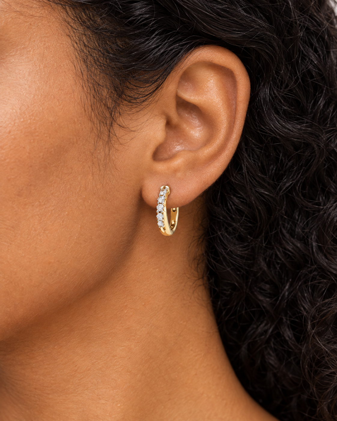 Scalloped Pavé Hoops, farther worn view