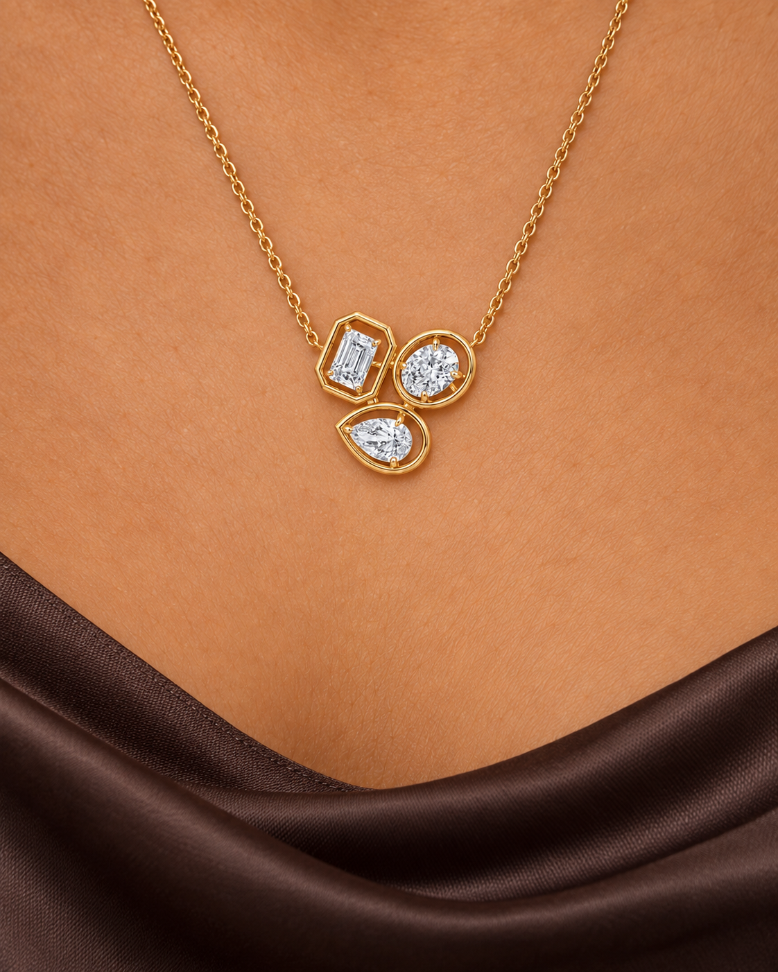 Triple Orbit Necklace, close worn view