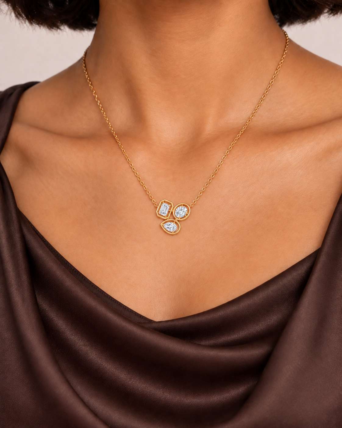 Triple Orbit Necklace, farther worn view