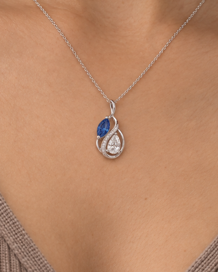 Twisted Pear Necklace — farther worn studio photograph