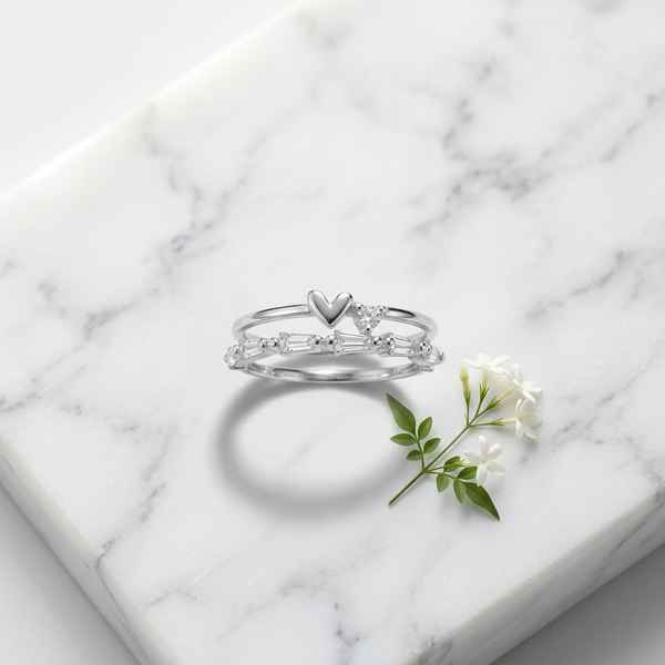 Stackable silver heart diamond ring, an easy way to personalise a ring without full custom design