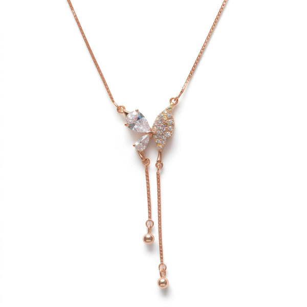 A Raayaa rose-gold-plated butterfly lariat necklace with lab-grown diamonds, a light wedding guest design that travels between day and evening functions