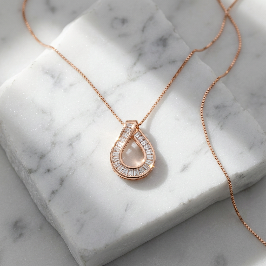 What total carat weight means on a Raayaa Baguette Teardrop pendant: 1.00 carat total across small lab-grown diamonds in a petite motif under 4 mm, not the size of one stone.