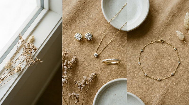 A starter diamond jewellery wardrobe: studs, a slim pendant, a thin band and a fine bracelet