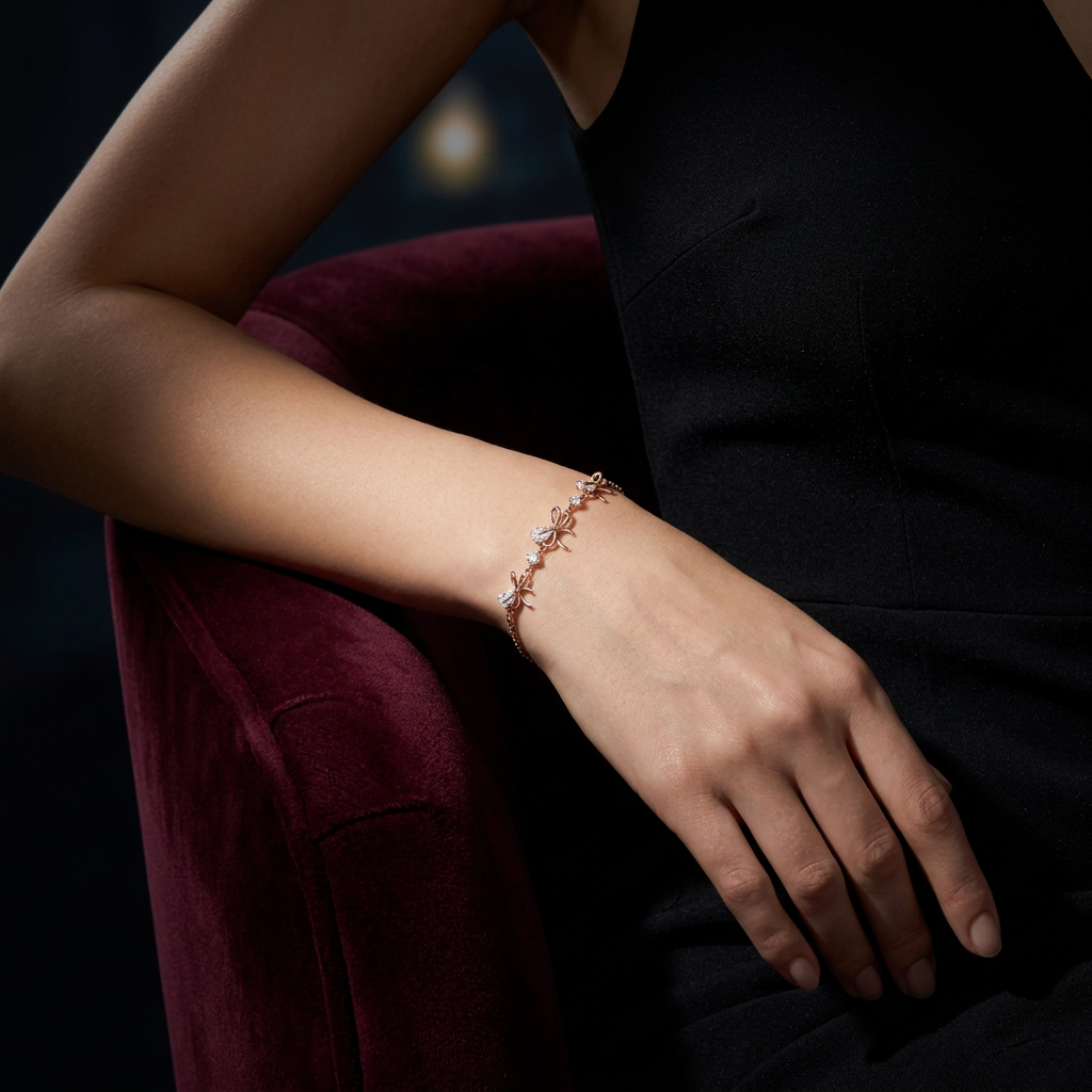shimmering pavé-set lab-grown diamonds on a delicate ribbon bracelet rose gold.