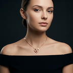 Close-up showing the intricate pavé diamond settings on a fine rose gold heart pendant necklace.