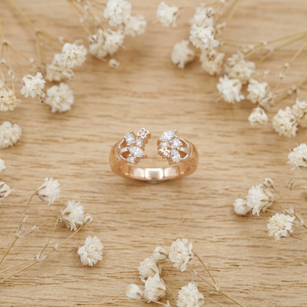 Front view of the elegant Aurelia open ring featuring a modern design set with brilliant lab grown diamonds.