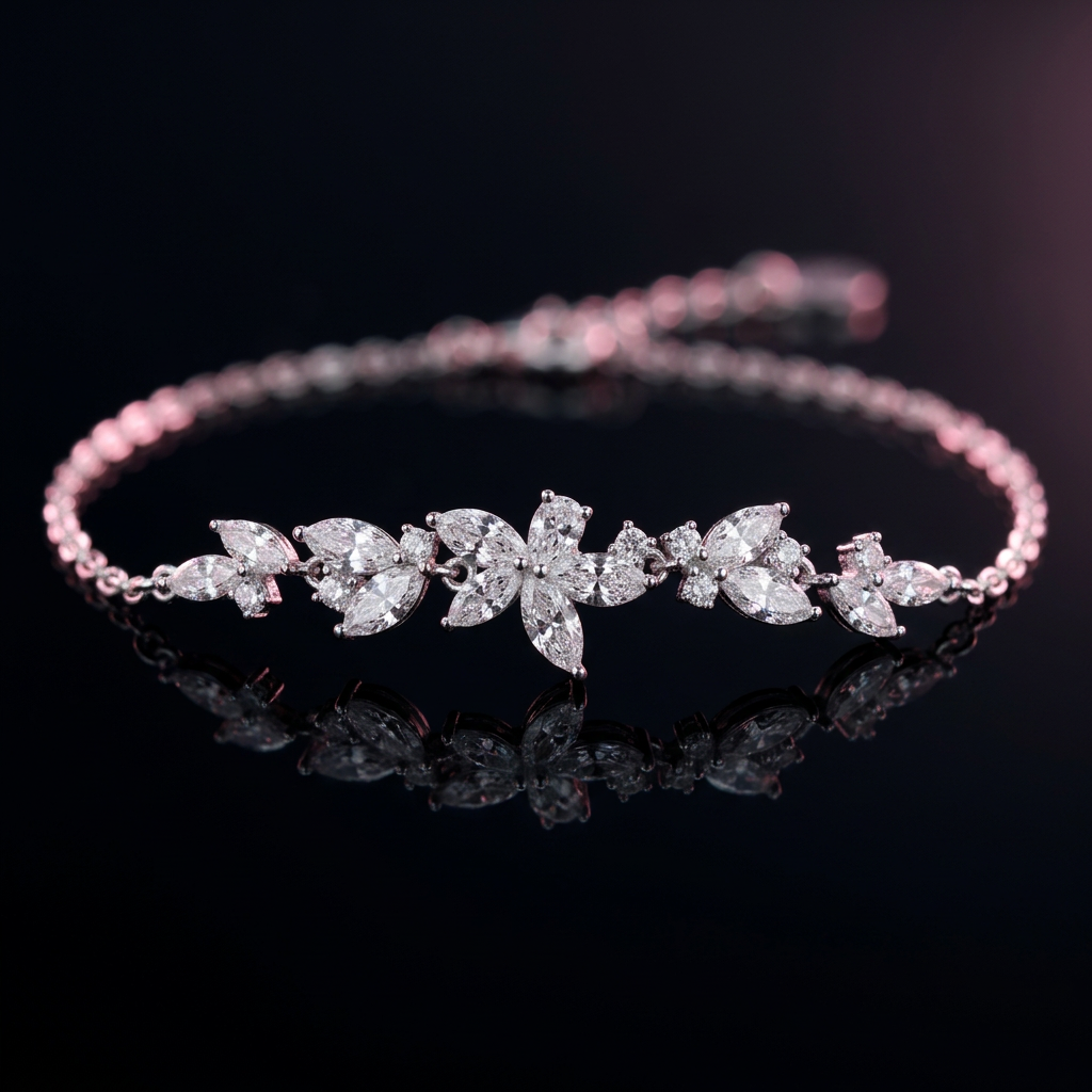 Nature-inspired lab grown diamond bracelet showcasing an elegant vine design meticulously set with brilliant marquise cut stones.