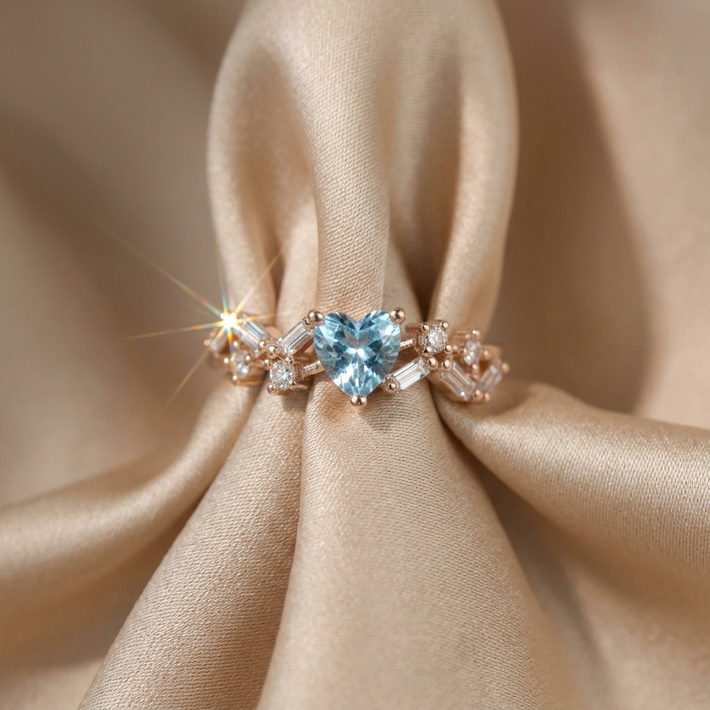 A premium diamond heart ring for women in rose gold plated silver with round cut stones.
