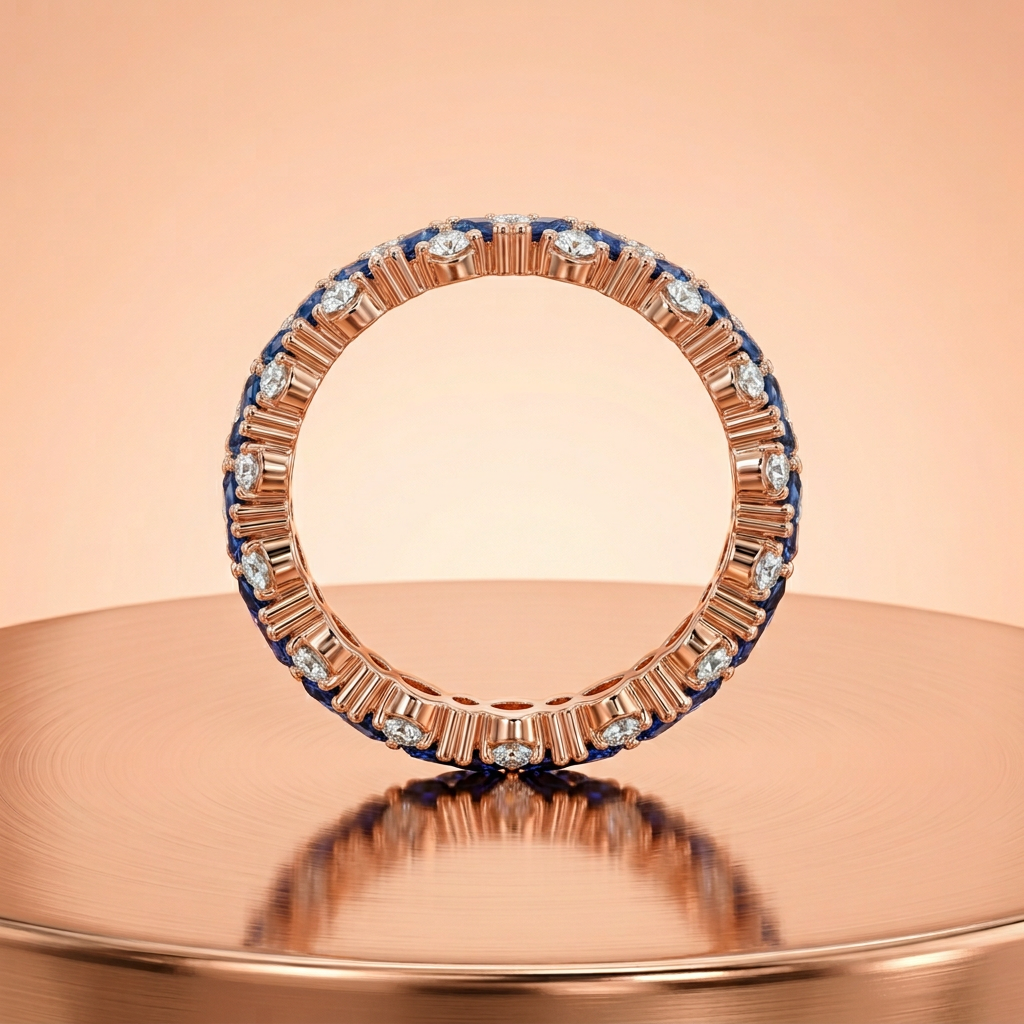 Side view displaying the continuous, repeating textured silhouette of a blue gemstone band.