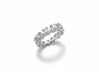 Side angle displaying the sharp, multi-dimensional geometric silhouette and rhythmic frame of a silver chevron ring.