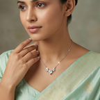 luxury silver necklace for women featuring a 1.4 carat heart cut stone flanked by winged diamond clusters.