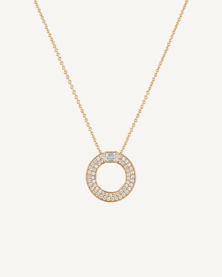 Baguette-Cap Circle Necklace product image on Oyster Silk background