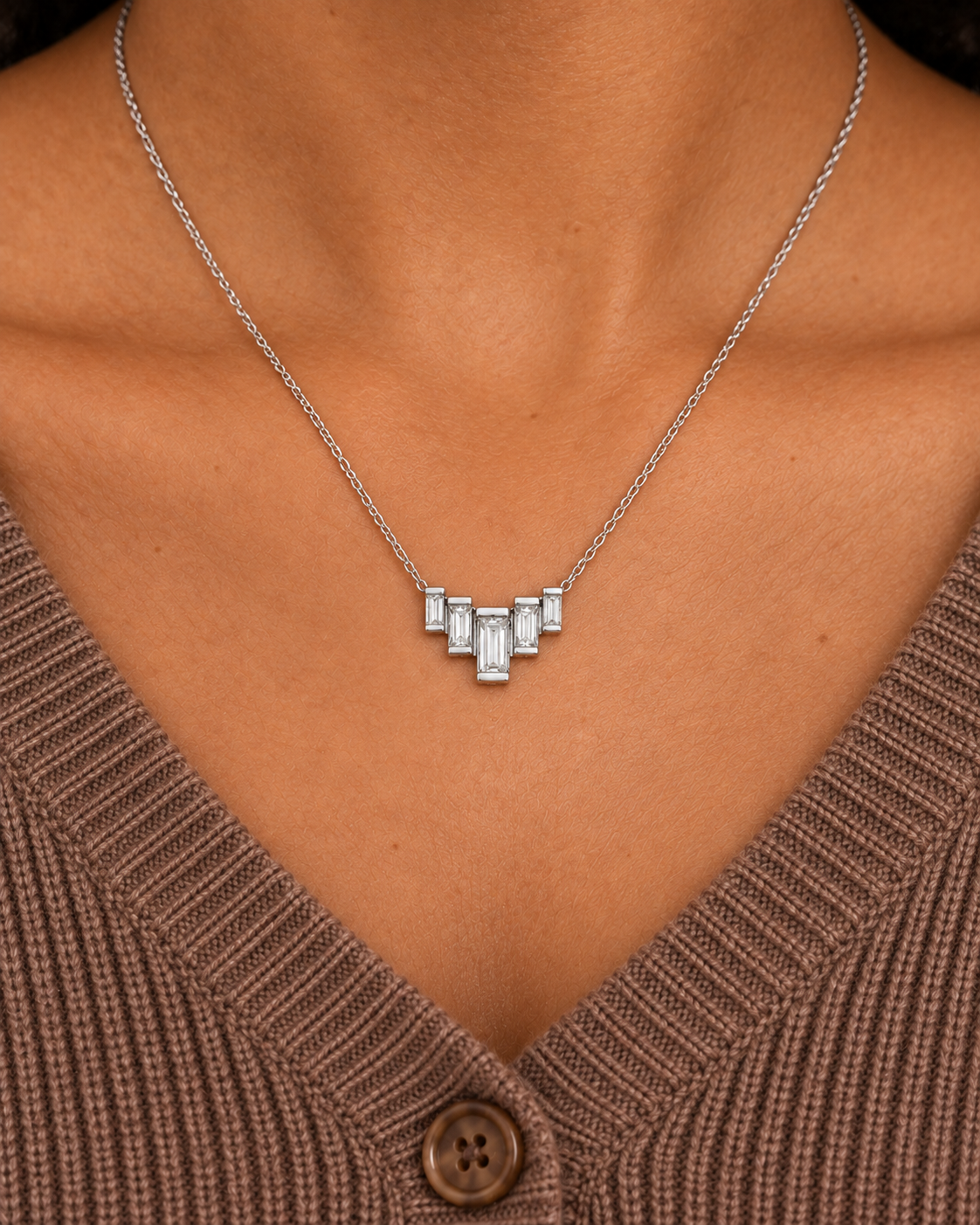 Baguette Fan Necklace — close worn studio photograph