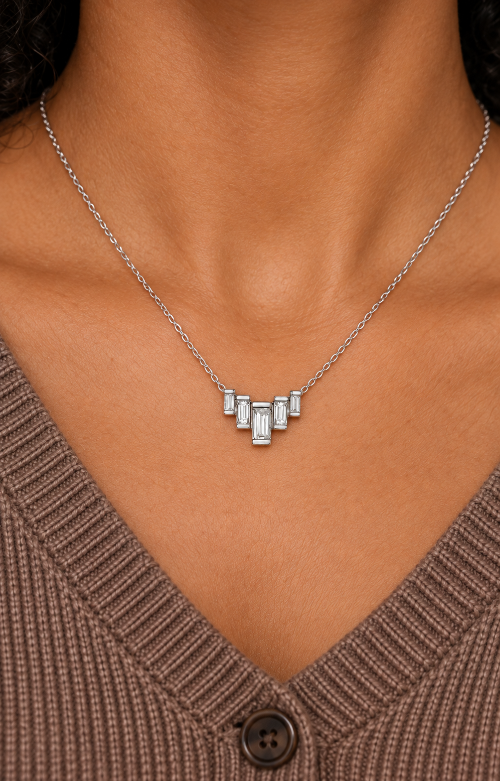 Baguette Fan Necklace — farther worn studio photograph