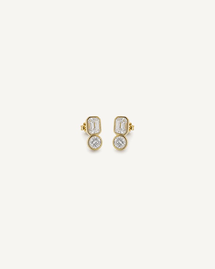 Baguette Round Drop Earrings product image on Oyster Silk background
