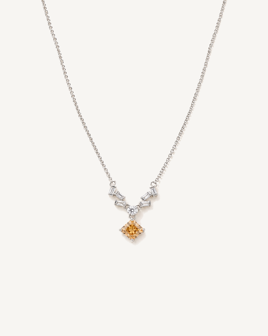 Baguette Square Necklace product image on Oyster Silk background