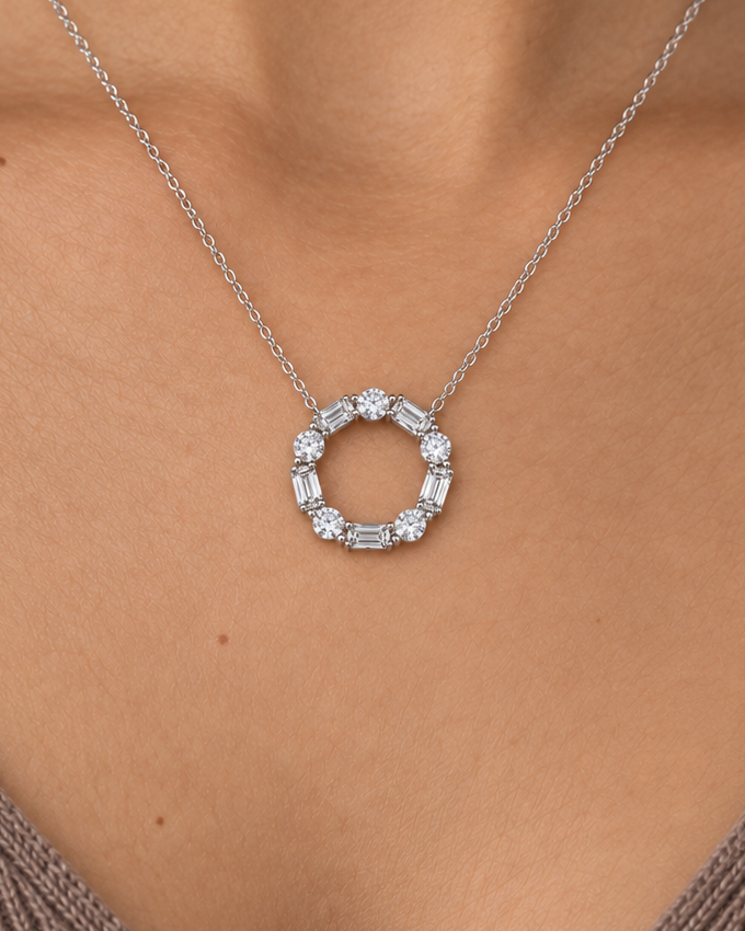 Baguette Wreath Necklace — close worn studio photograph
