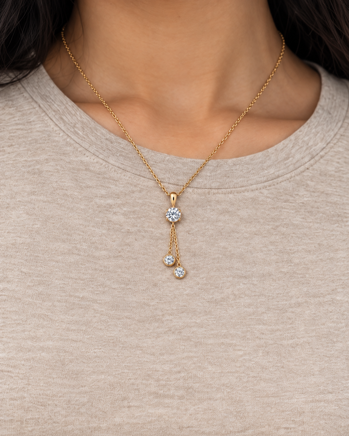 Bezel Chain Necklace, close worn view