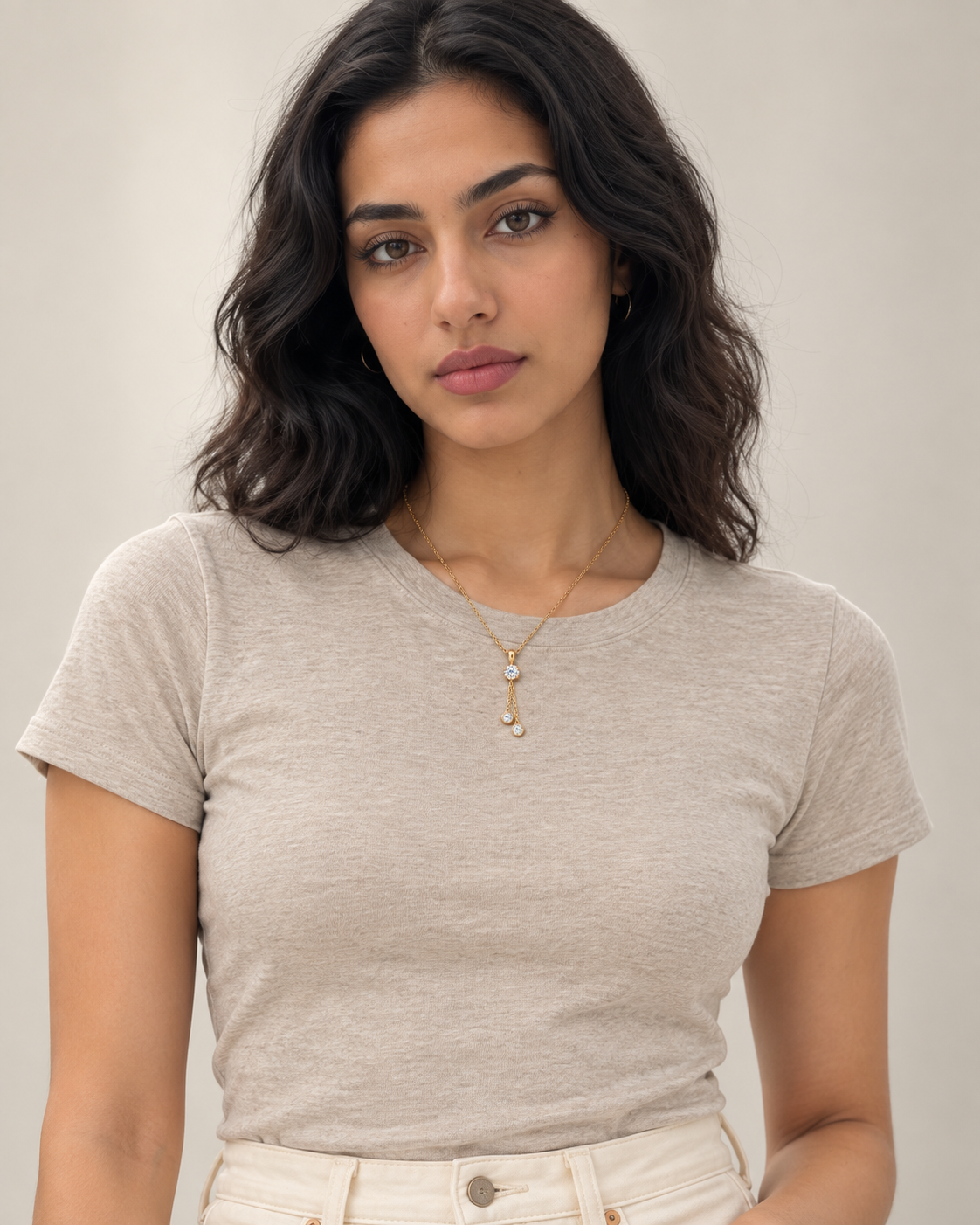 Bezel Chain Necklace, farther worn portrait