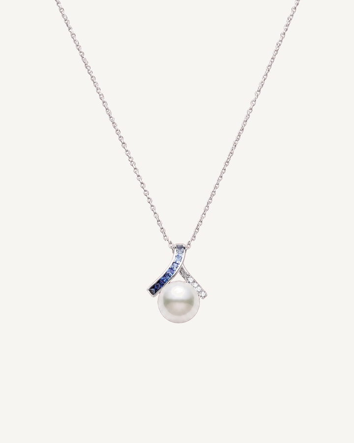 Blue-Cap Drop Necklace product image on Oyster Silk background