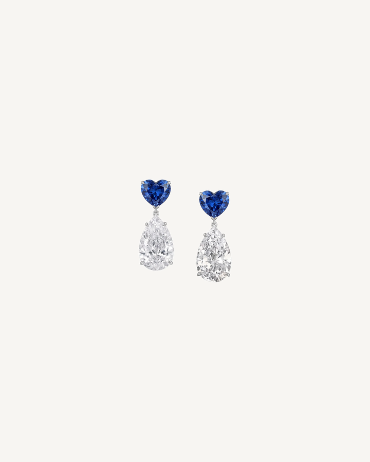 Blue Heart Drop Earrings product image on Oyster Silk background