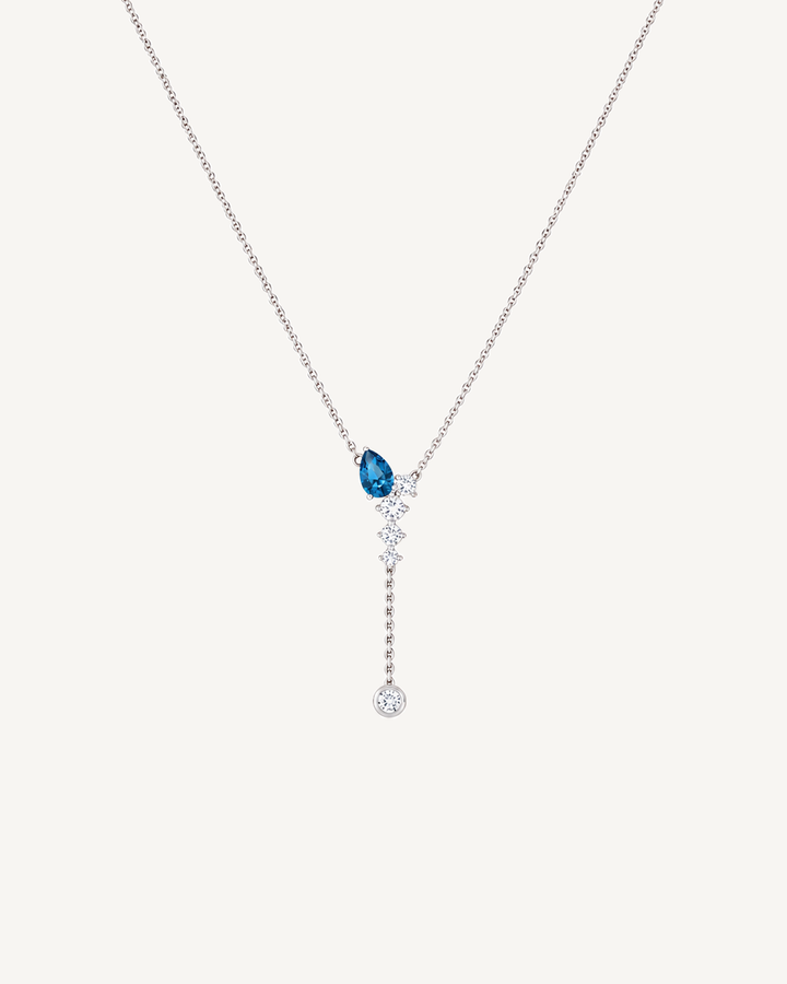 Blue Lariat Necklace product image on Oyster Silk background