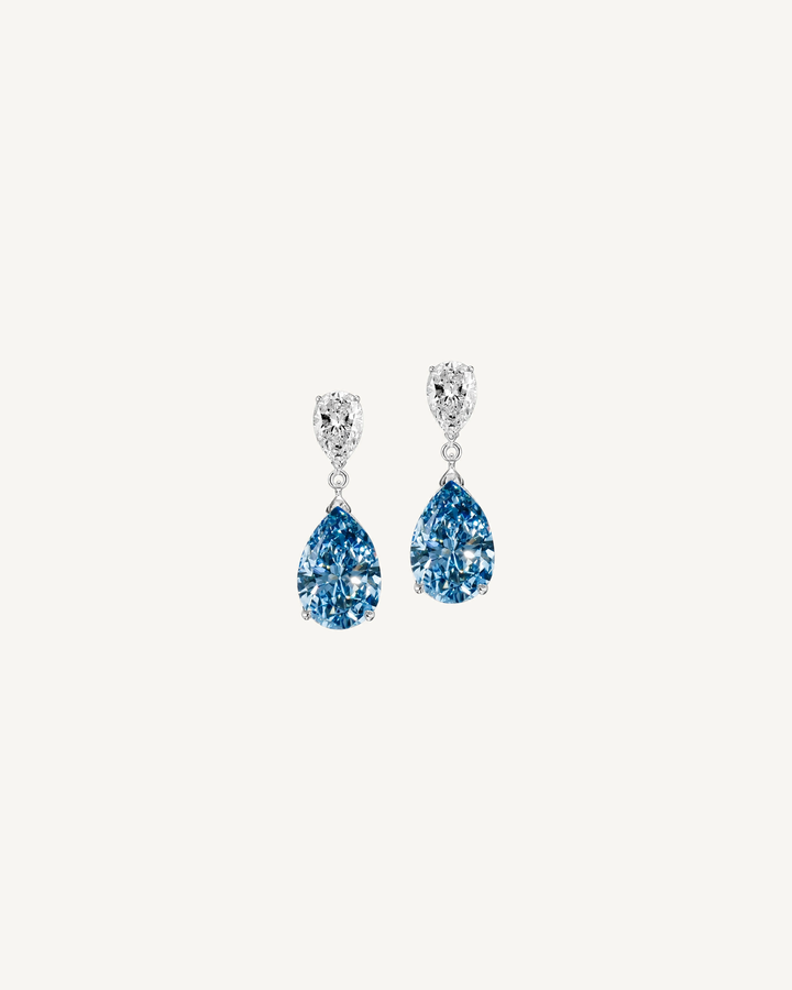 Blue Pear Drop Earrings product image on Oyster Silk background