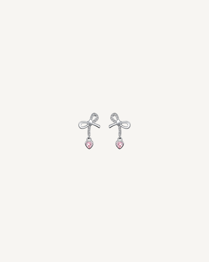 Bow Heart Drop Earrings product image on Oyster Silk background