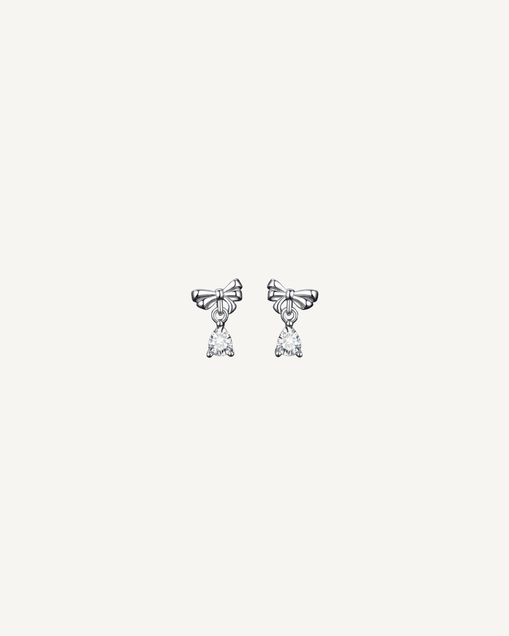 Bow Pear Drop Earrings product image on Oyster Silk background