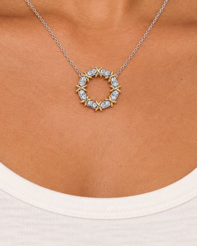 Branch Wreath Necklace, close worn view