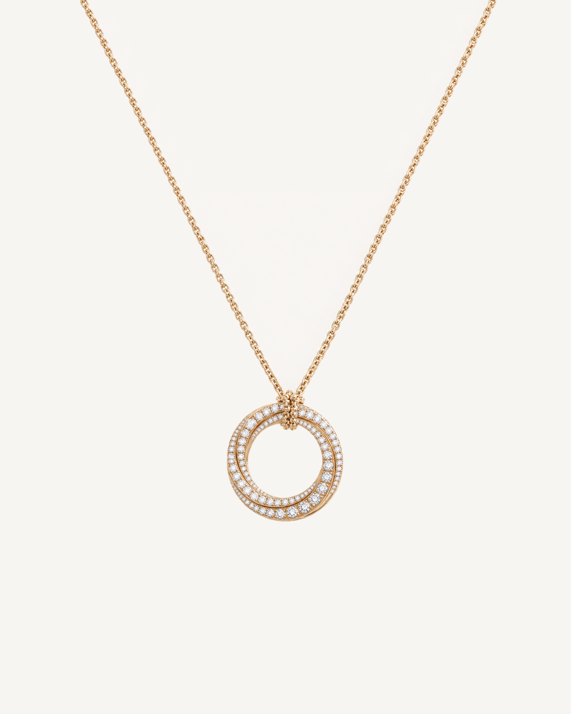 Double Halo Necklace in Yellow Gold on Oyster Silk