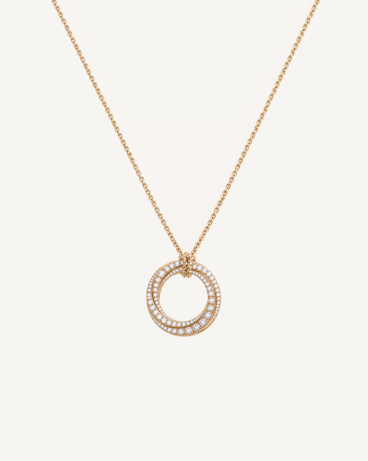 Double Halo Necklace in Yellow Gold on Oyster Silk
