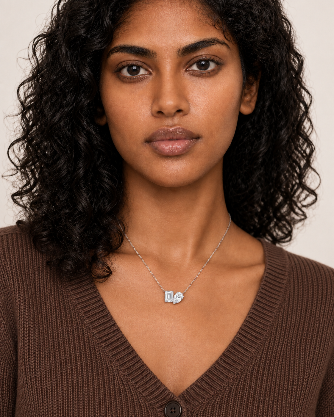 Emerald Pear Necklace — close worn studio photograph