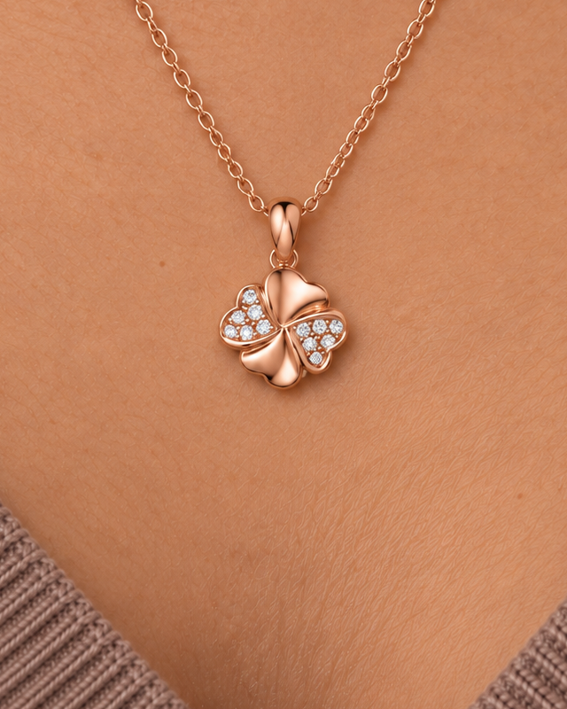 Folded Clover Necklace, close worn view