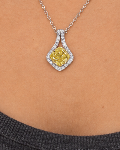 Framed Cushion Necklace, close worn view