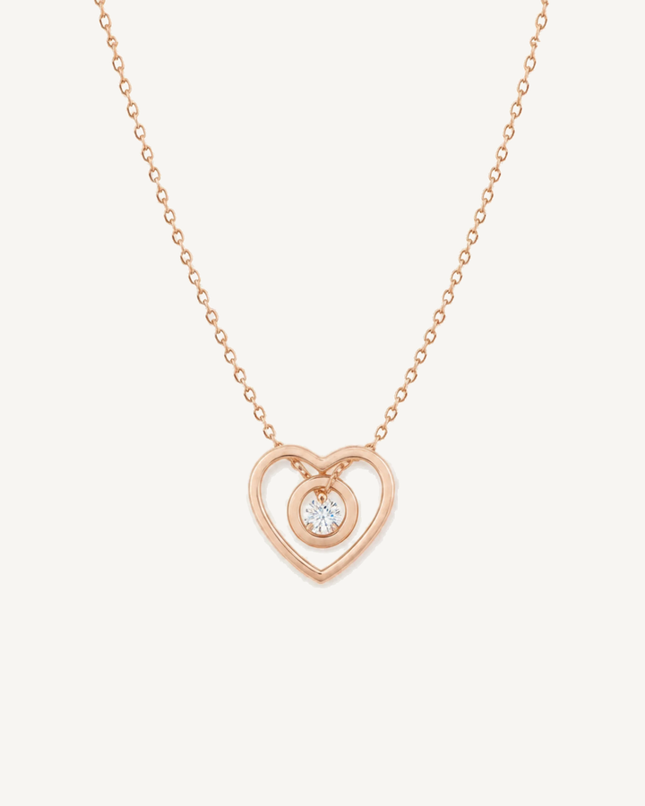 Rose gold heart pendant necklace with a round lab-grown diamond