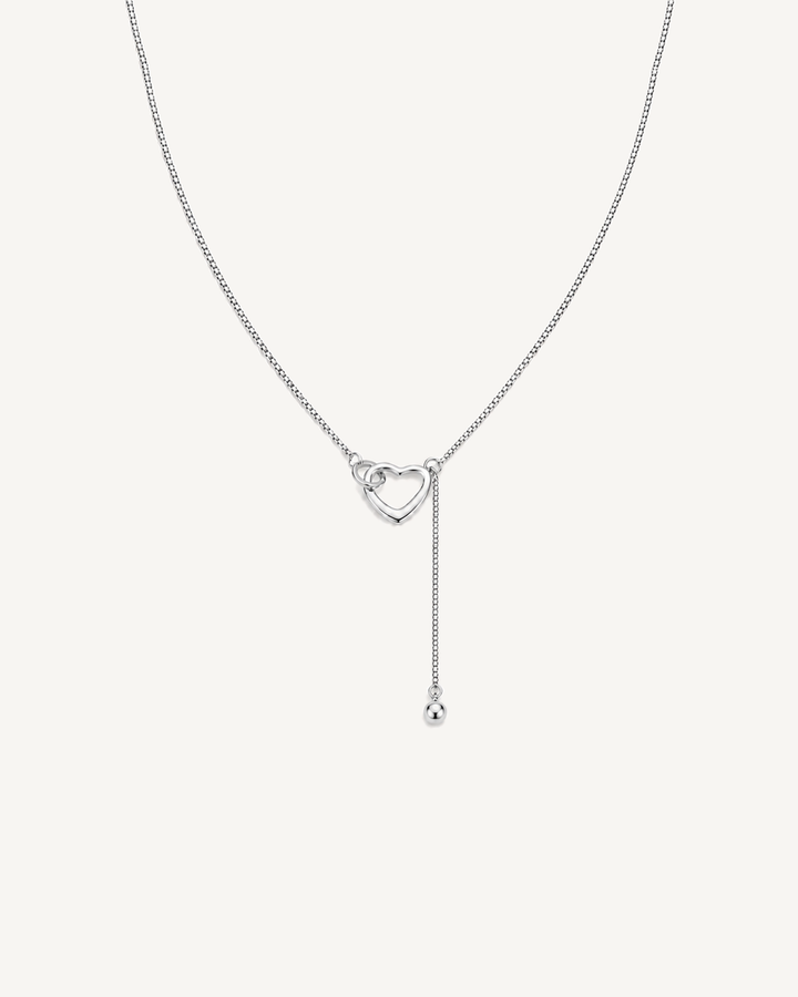 Heart Lariat Necklace product image on Oyster Silk background
